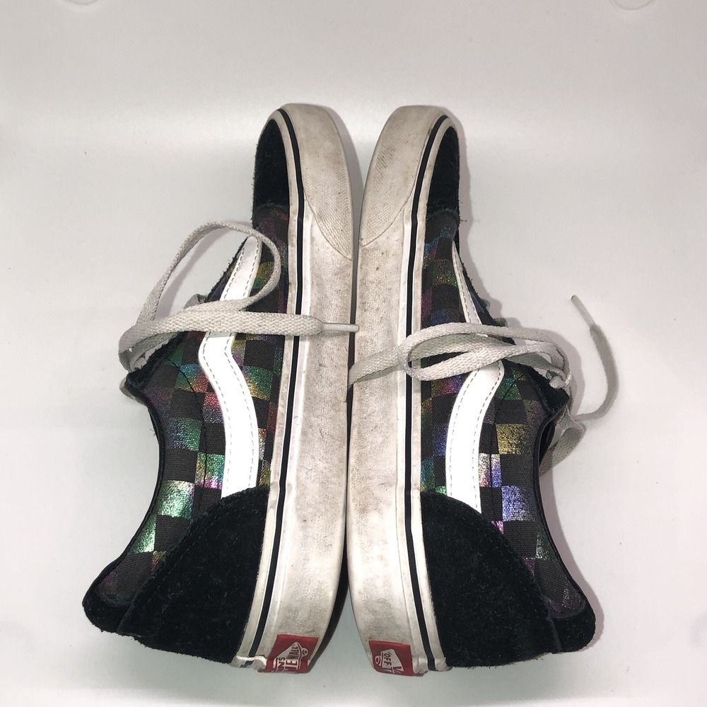 Women's Vans Black Suede Iridescent Checkerboard Size 7.5 Low Top Skater Lace Up - Picture 5 of 9